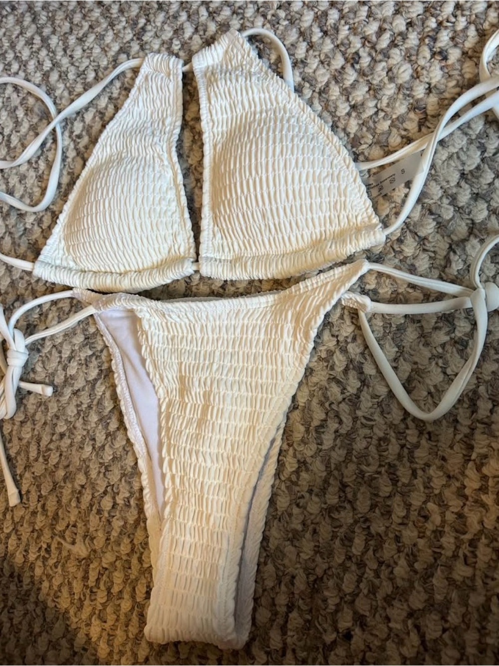 SHEIN White Smocked Tie-Side Bikini Set